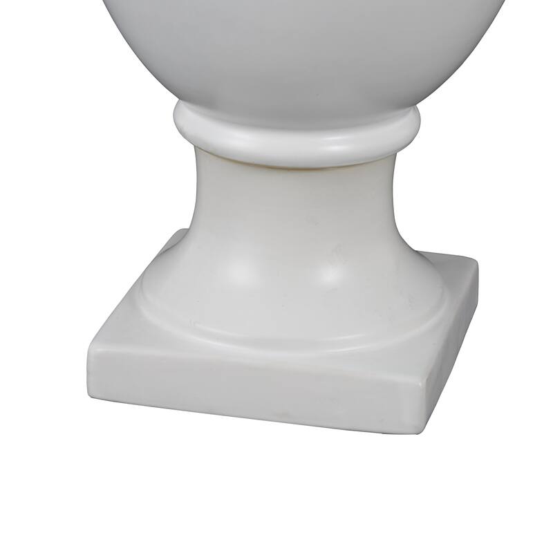 White Ceramic Fluted Urn Shaped Decorative Vase with Handles