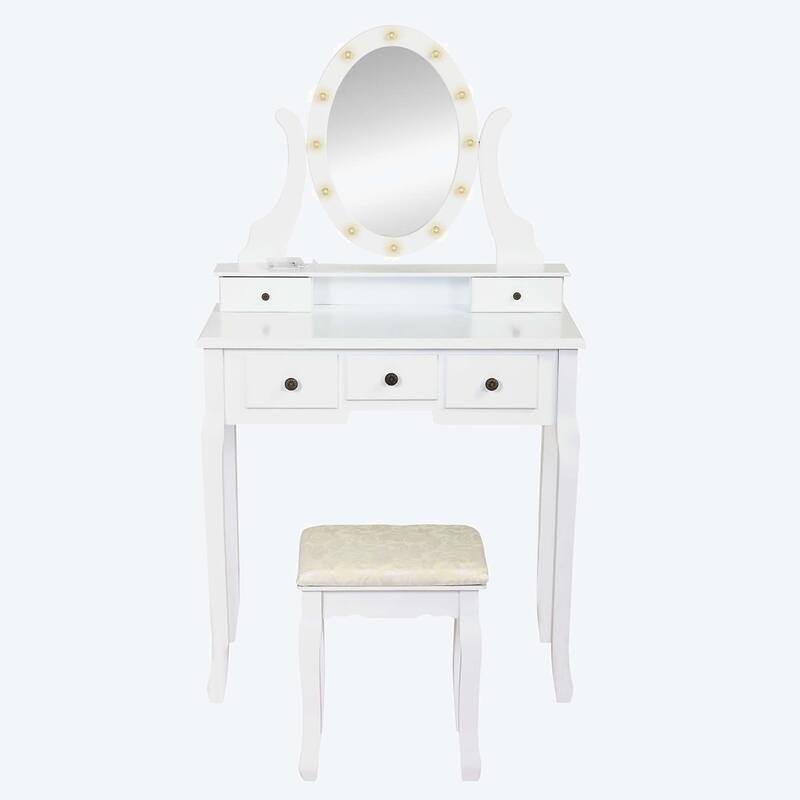 Modern Makeup Dressing Table with Lighting Mirror and 5 Drawers Bed