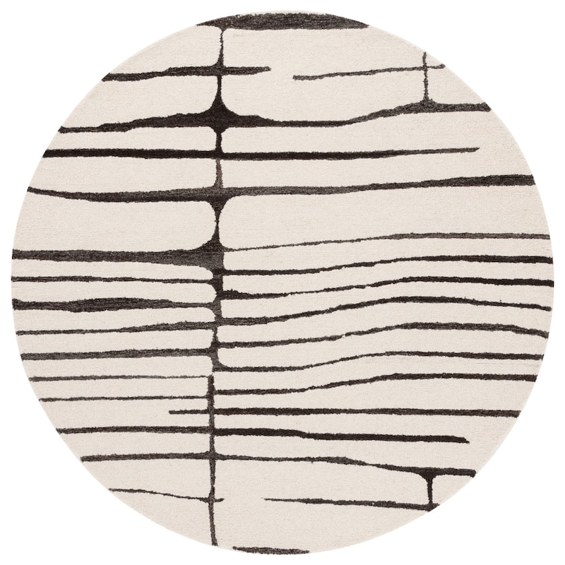 SAFAVIEH Handmade Ebony Yafit Contemporary Wool Rug - 3' Round - Ivory/Dark Brown