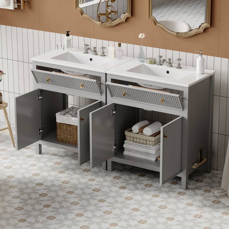 60'' Bathroom Vanity With Ceramic Sink, Free Standing Single Vanity Set With Soft Closing Doors