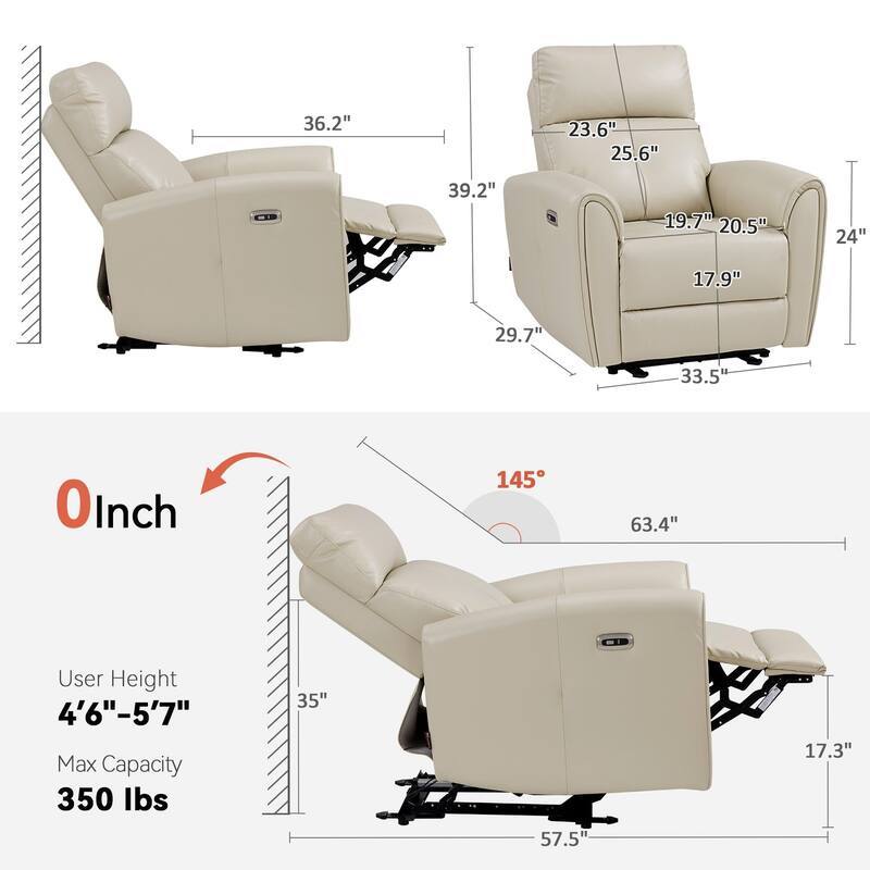 MCombo Power Small Recliners, Modern Zero Wall Hugger Recliners Chair with Lumbar Support, USB and Charging Ports, FSC Certified