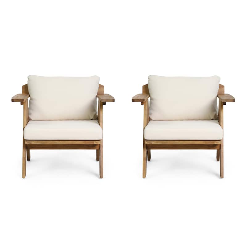 Arcola Outdoor Acacia Wood Club Chairs with Cushions (Set 2) by Christopher Knight Home