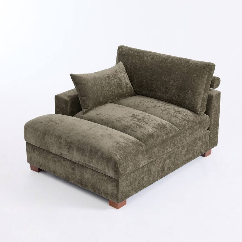 Mid-Century Chenille Adjustable Headrest Chaise Lounge Sofa