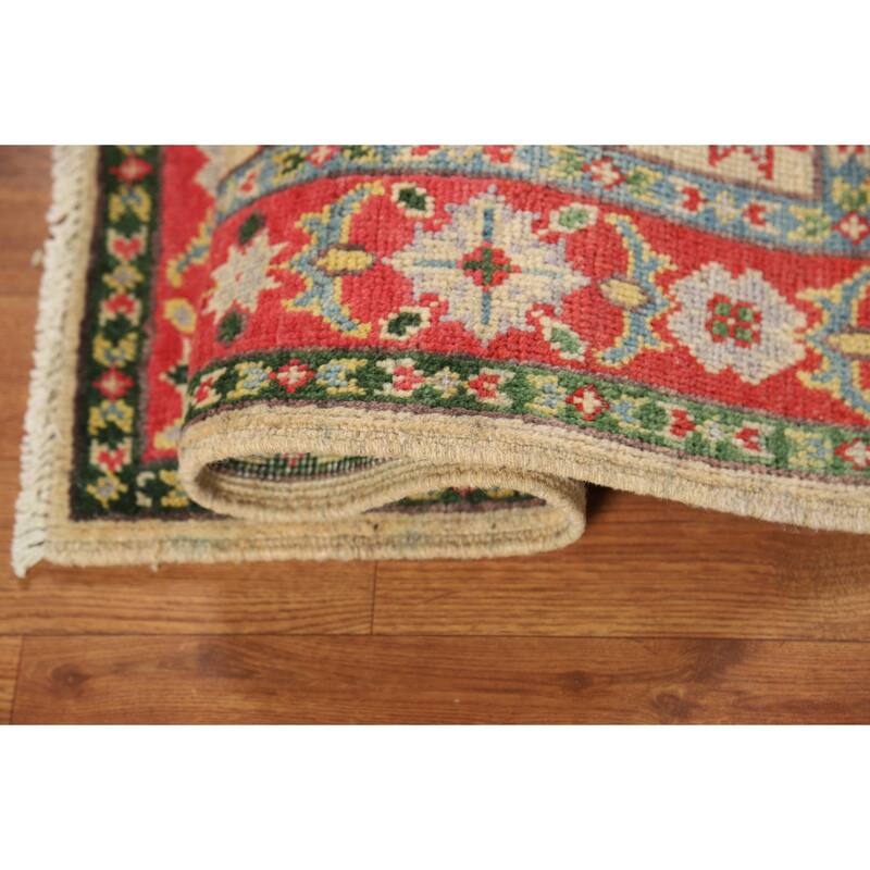 Geometric Kazak Foyer Rug Hand-Knotted Wool Carpet - 2'0" x 3'0"