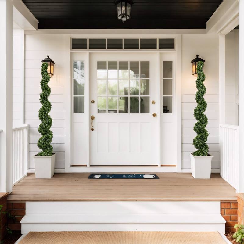 6FT Artificial Spiral Topiary Trees - Outdoor Faux Boxwood Plants with Large Twisted Green Potted Design for Garden