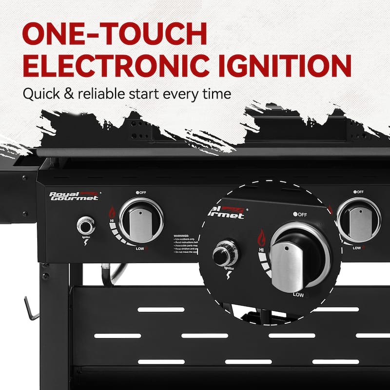 Royal Gourmet, Gas Griddle with Hood and Collapsible Side Shelves