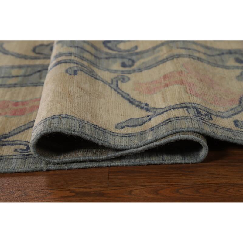 Hand Knotted Oriental 100% Wool Carpet Transitional All-Over Beige & Ivories Oushak Area Rug - 11' 9'' X 8' 10''