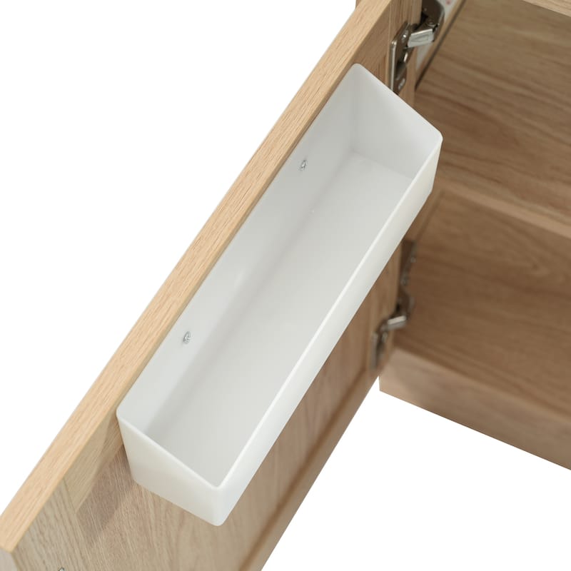 Compact Wood Grain Cabinet Bathroom Vanity with Reversible Resin Sink, Adjustable Shelf, Storage Box and Zinc Alloy Handles