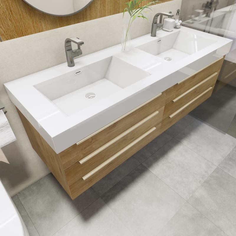 Noble 60" Floating Vanity with Reinforced Acrylic Double Sink