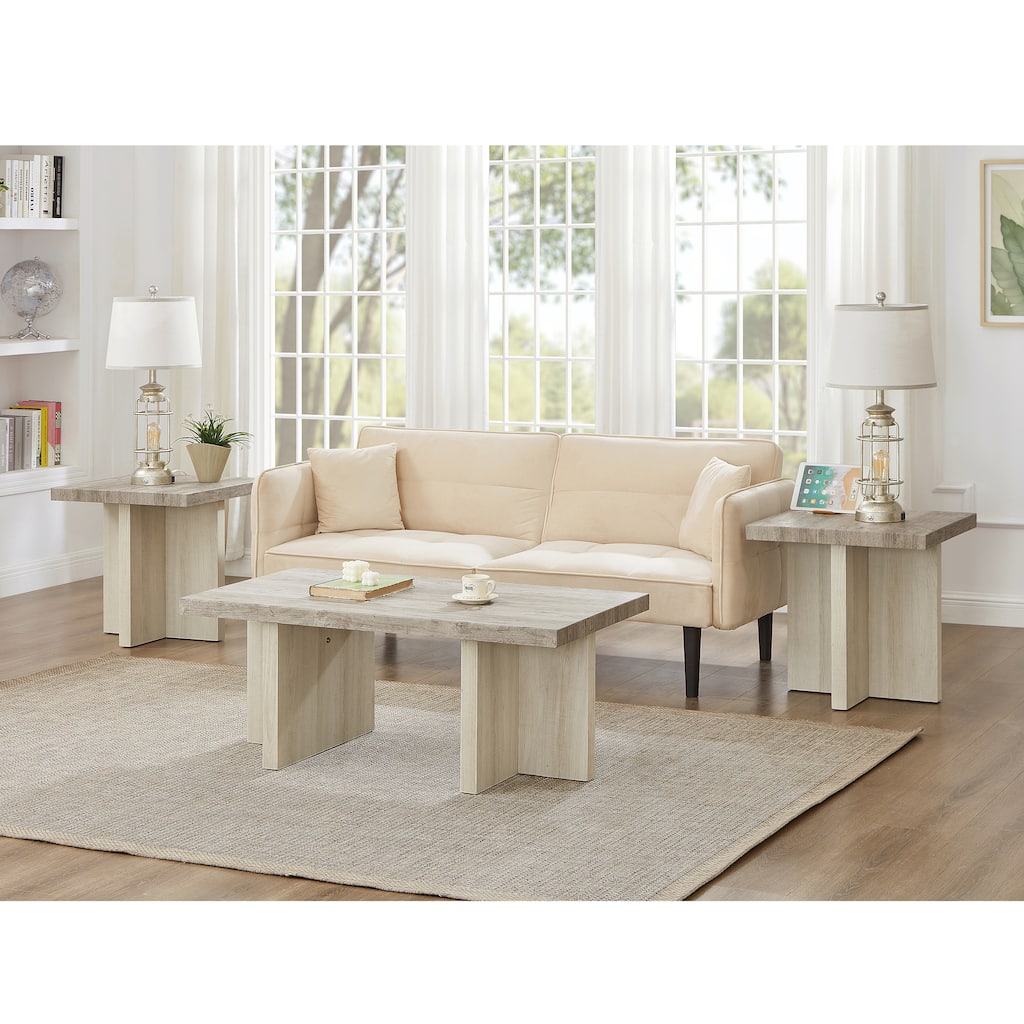 Roundhill Furniture Mchome 3-Piece Coffee Table Set, Coffee Table and Two End Tables