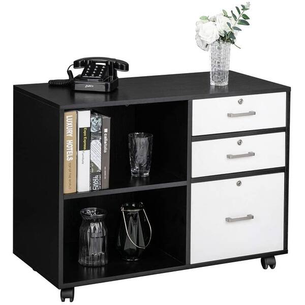 35 5 Wood File Cabinet With 3 Drawer And 2 Open Shelves Office Storage Cabinet Overstock 32033025