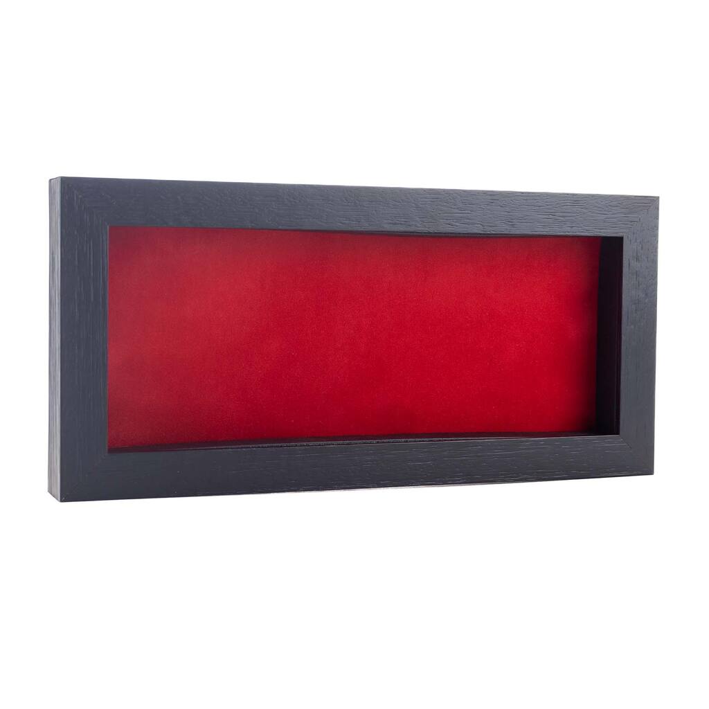 13x34 Shadow Box Frame Textured Black Wood Includes a Red Real Suede Texture Acid-Free Backing Board