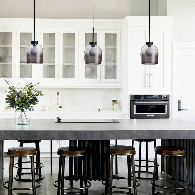 Smoke Grey Glass Cylinder Pendant Light with Spherical Light Interior