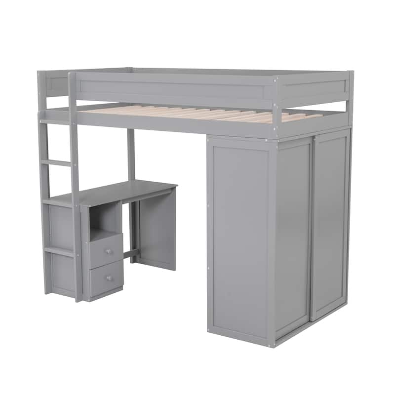 Twin Pine Loft Bed with Wardrobes and Desk