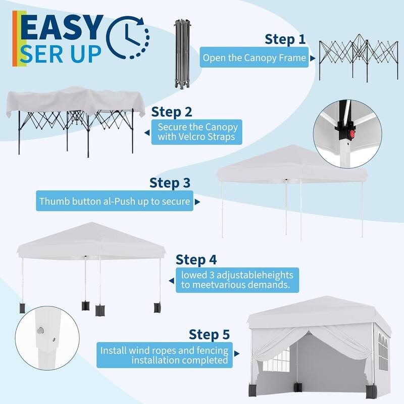 Instant Setup Portable Outdoor 10x10 Pop Up Canopy Tent with 4 Waterproof Sidewalls
