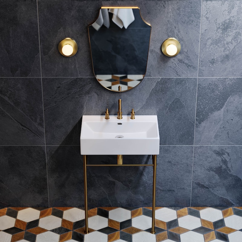 Claire 24" Console Sink White Basin Brushed Gold Legs With 8" Widespread Holes - 24" x 16" x 35"