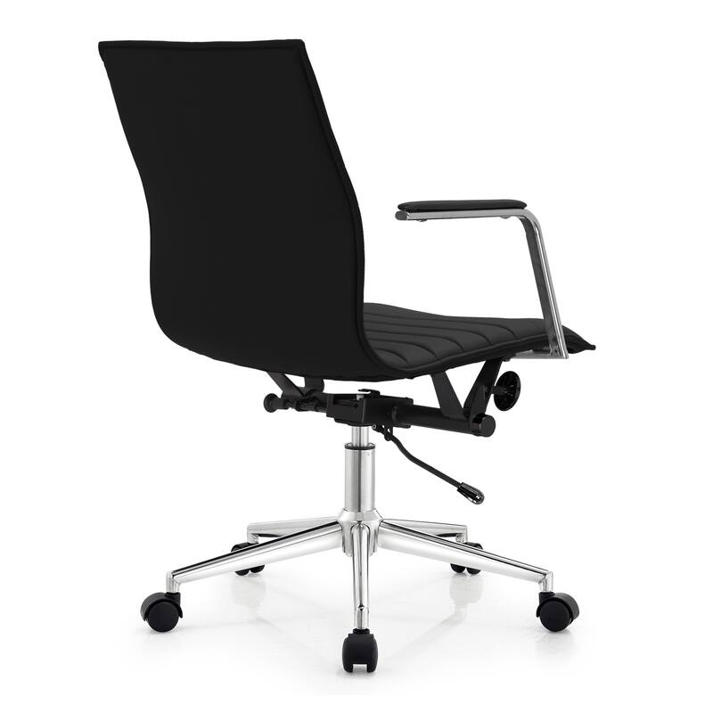 Set of 2 Modern Office Chairs | Upholstered PU Leather Ribbed Mid Back with Metal Frame | Adjustable Height, Tilt Lock