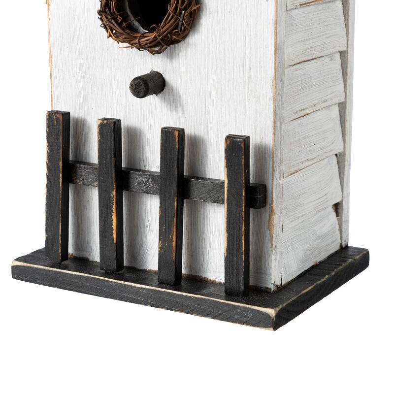 Glitzhome 11"H Washed White Solid Wood Fence Outdoor Garden Birdhouse