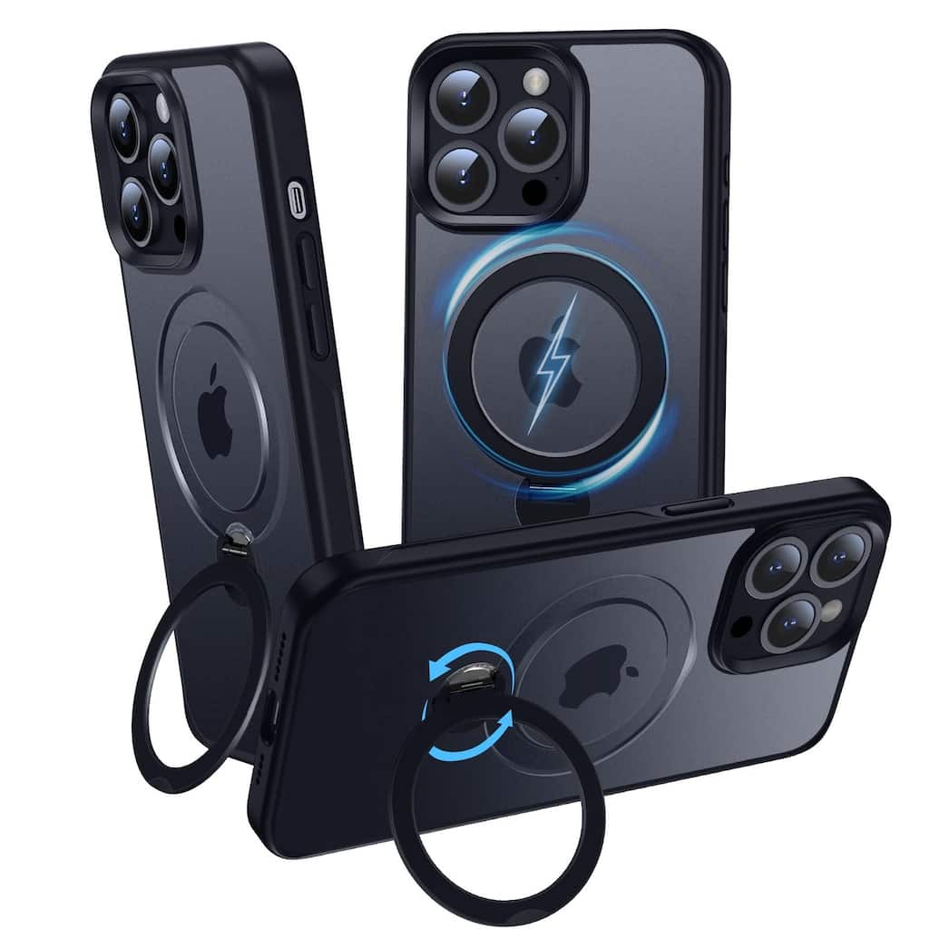 iPhone 14 Pro 360 Adjustable Stand with Camera Protection Compatible with Mag Safe,Translucent Case Ring Magnetic Invisible Case