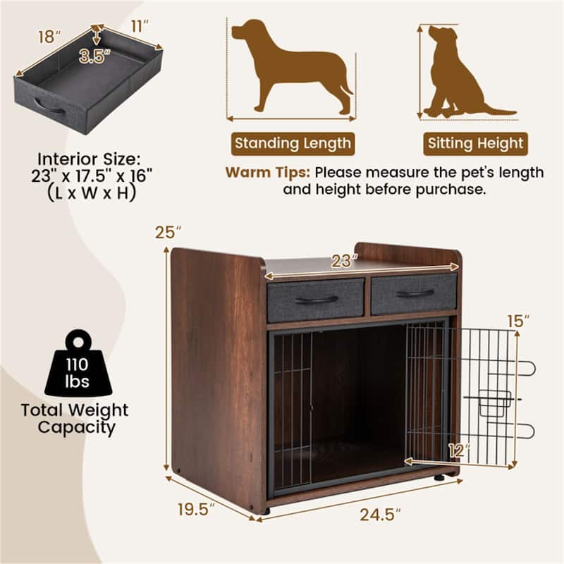 Stylish Dog Cage with Furniture, Multi-Functional Pet Enclosure for Home Use - 24.5" × 19.5" × 25" (L × W × H)