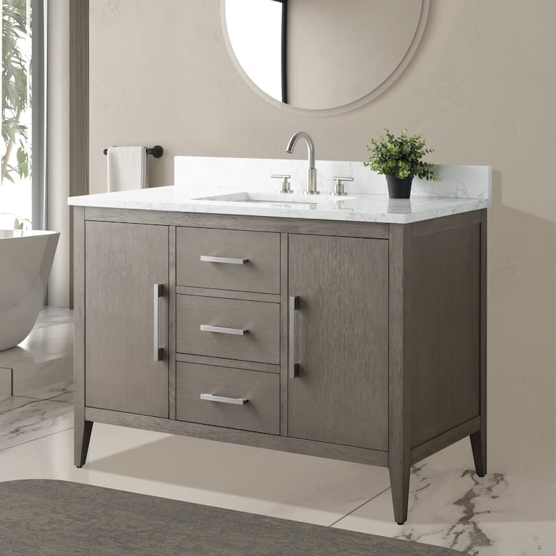 Vanity Art 48" Single Sink Bathroom Vanity Cabinet with Engineered Marble Countertop