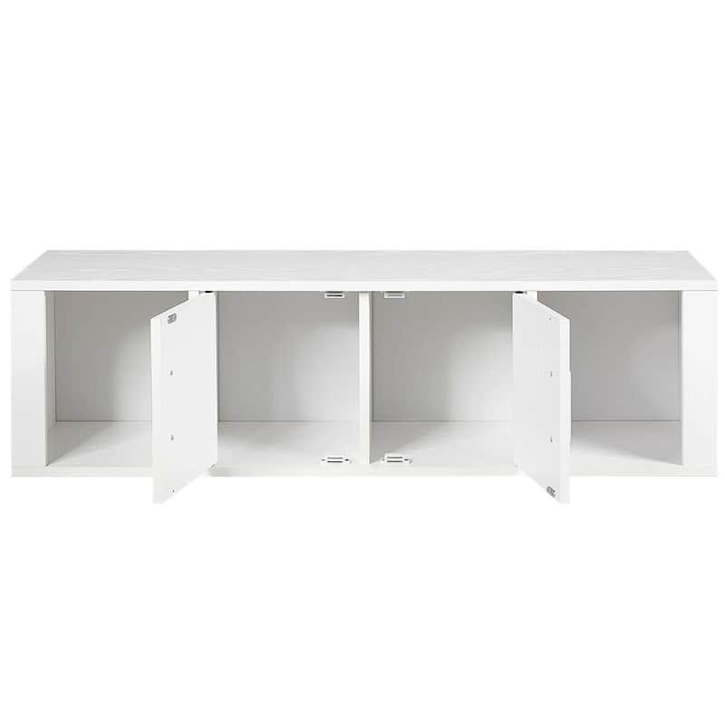 Wall Mounted Floating 2 Door Desk Hutch Storage Shelves-White - 42.5" x 13" x 12" ( L x W x H )
