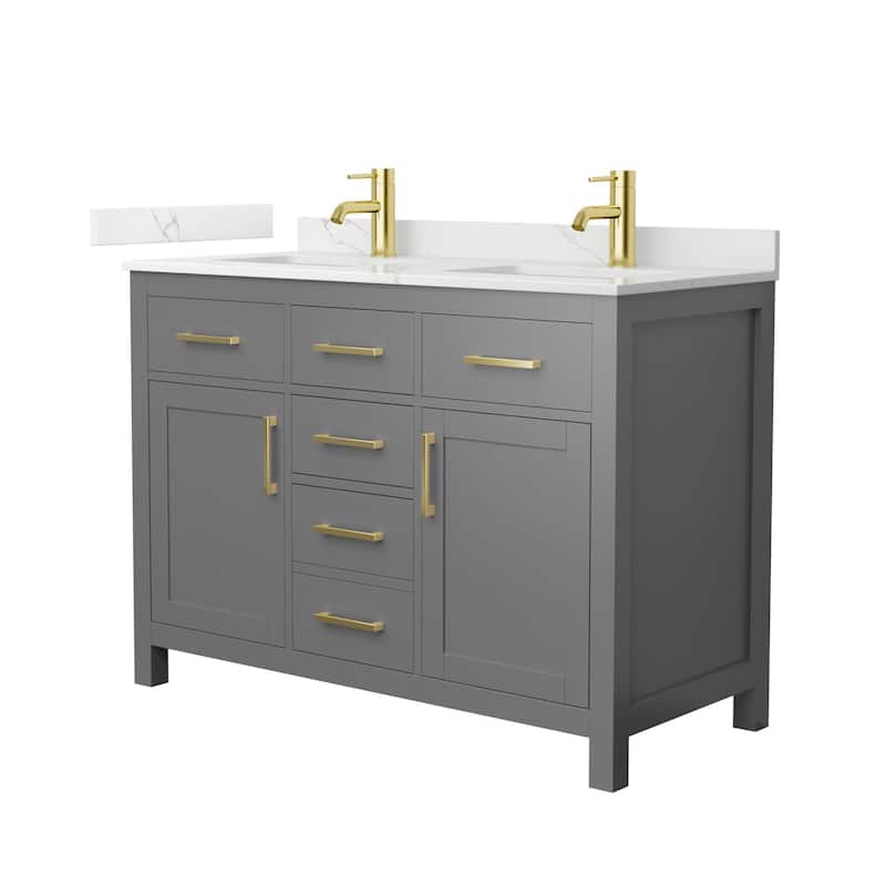 Wyndham Collection WCG2424-48D-QTZ-UNSMXX Beckett 48" Free Standing - Dark Gray / Giotto Quartz Top / Brushed Gold