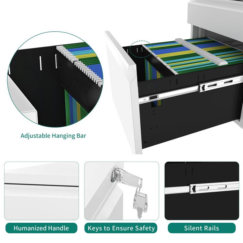 Modern 2/3-Drawer Locking Rolling Wheeled Steel File Cabinet