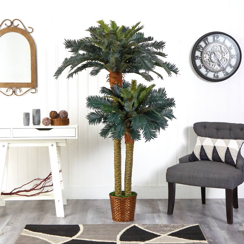 Artificial Double Potted Sago Palm Tree - Green
