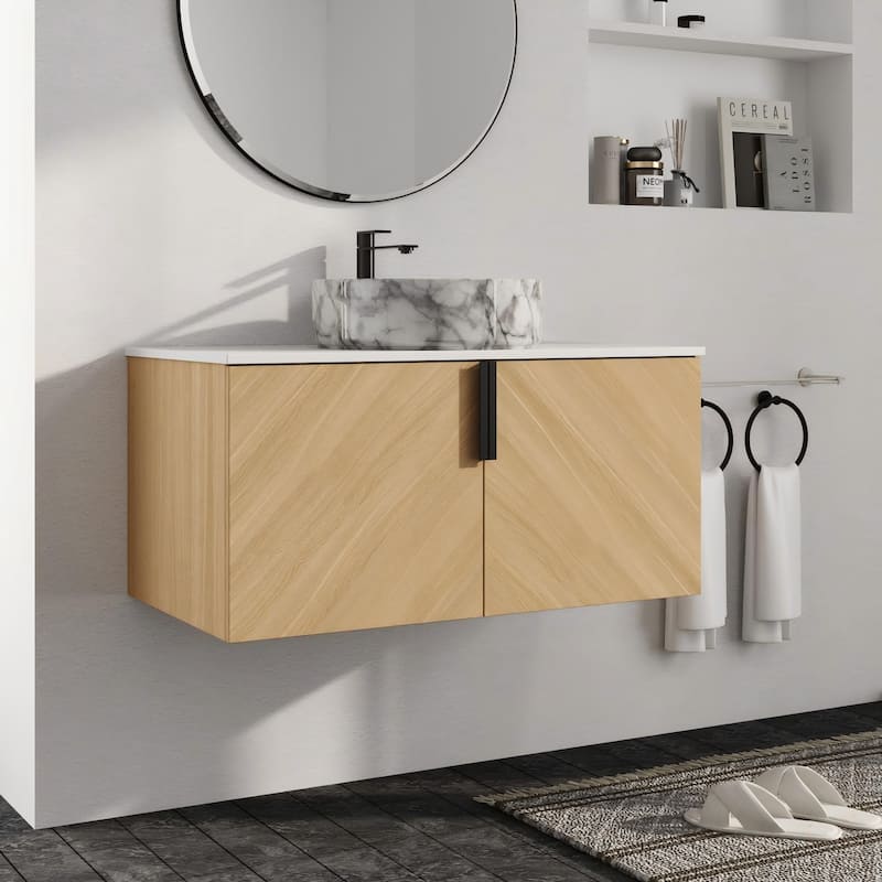 Malwee 30"/36" Floating Bathroom Vanity, Wall Mounted Bathroom Vanity with Ceramic Sink and Soft Close Door