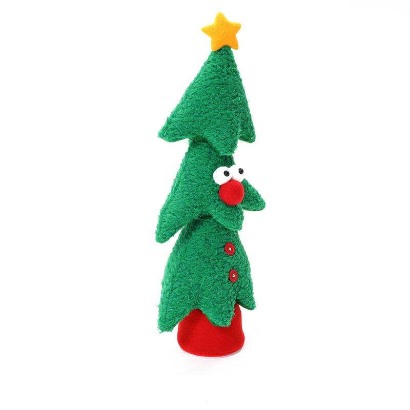 Animated Singing Green 17" Tall Christmas Tree Holiday Decoration, Battery Operated - 17" H x 7.5" W x 4.5" D