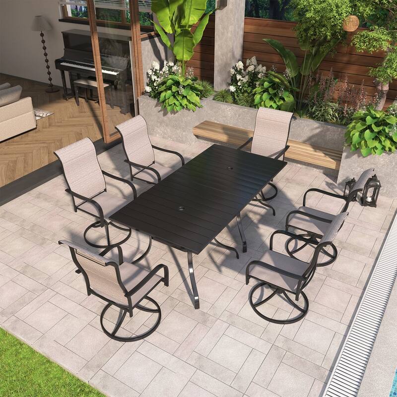 Steel square dining table with chair (set of 8)