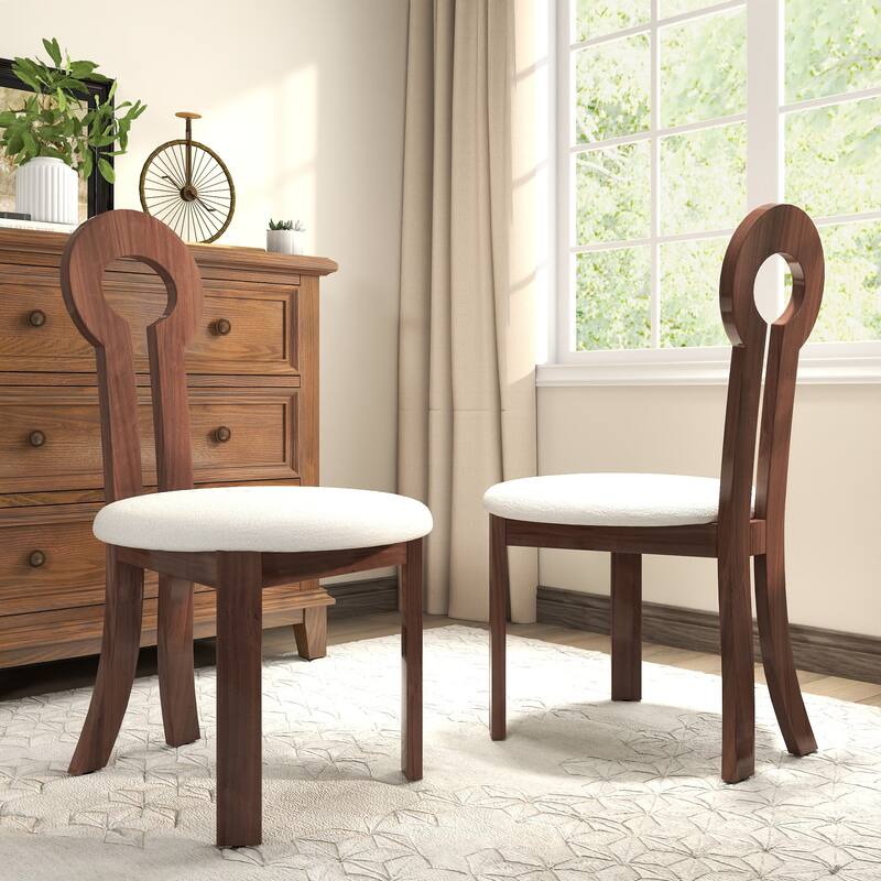 Vintage Rubber Solid Wood Dining Chair, Sheep Plush Dining Chair, Armless Dining Chair(Set Of 2)