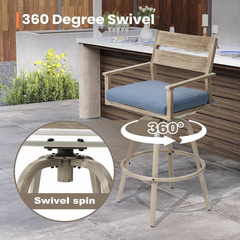 Outdoor Indoor Aluminum Patio Bar Stools Swivel Dining Chairs with Sunbrella Cushions