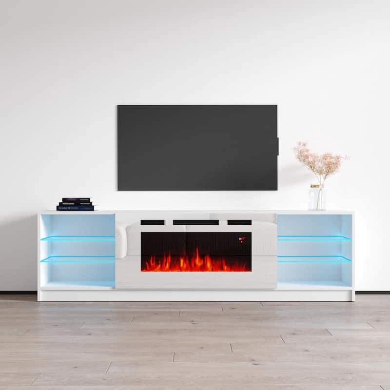 Boston WH01 79-inch Modern Electric Fireplace TV Stand - White