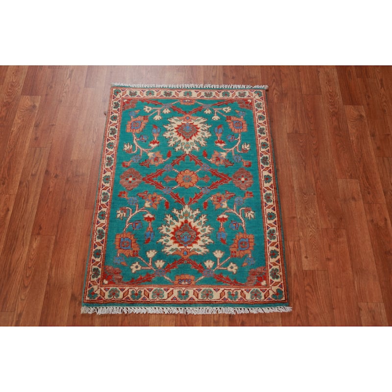 Traditional Kazak Oriental Foyer Rug Hand-Knotted Floral Wool Carpet - 2'0"x 3'0"