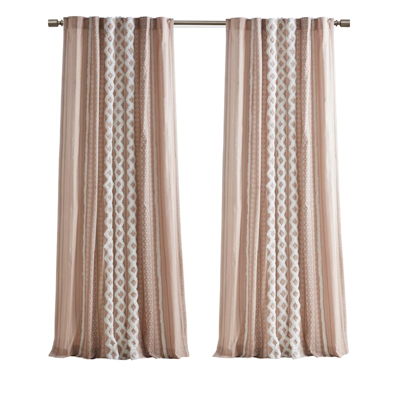 INK+IVY Imani Cotton Printed Single Curtain Panel with Chenille Stripe and Lining