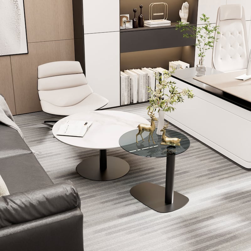 Modern Round Nesting Coffee Table Sintered Stone Tempered Glass Top - 32"x16"