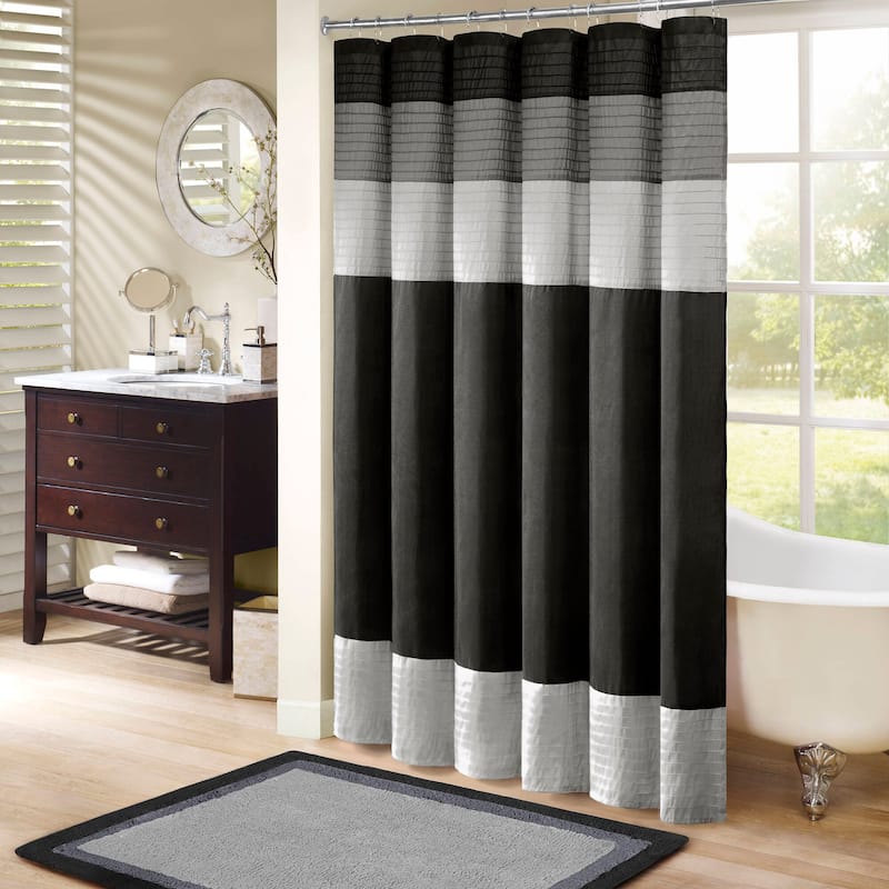 Madison Park Infinity Black Pieced Faux Silk Shower Curtain - Black