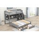 preview thumbnail 5 of 7, Gray Pine Wood Twin XL over Full Bunk Bed with Built-in Desk, Bookshelves, and Drawers