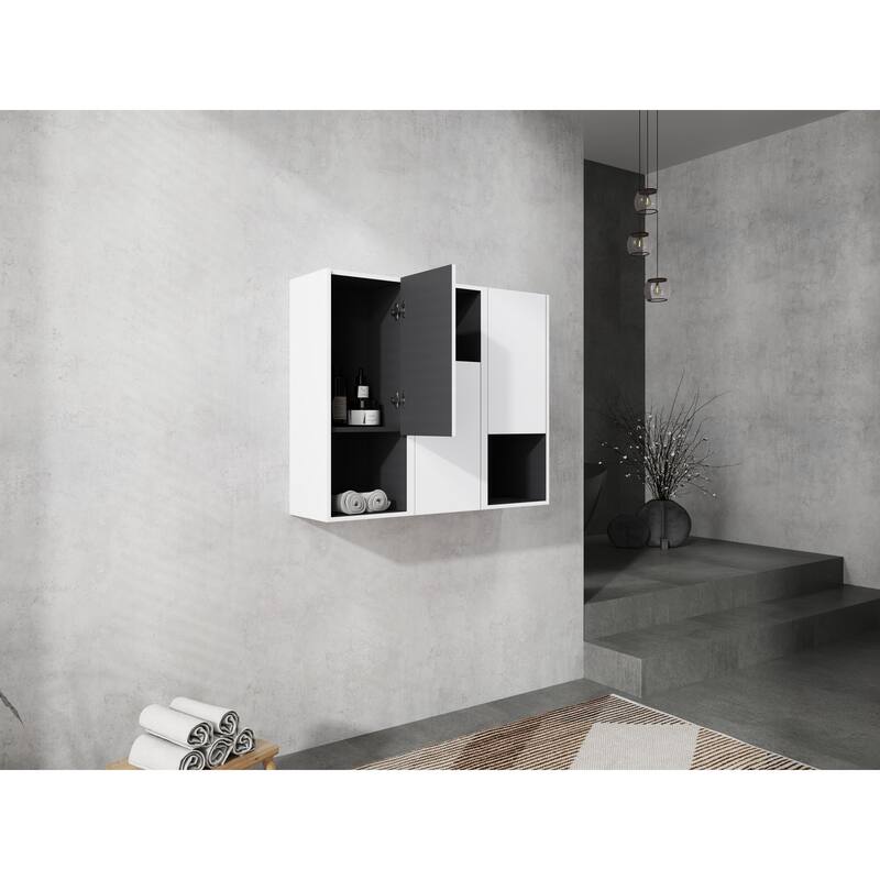 Modern Wall-Mounted Bathroom Side Cabinet with Soft-Close Doors, Floating Design, 6 Storage Compartments, 12-Inch Width