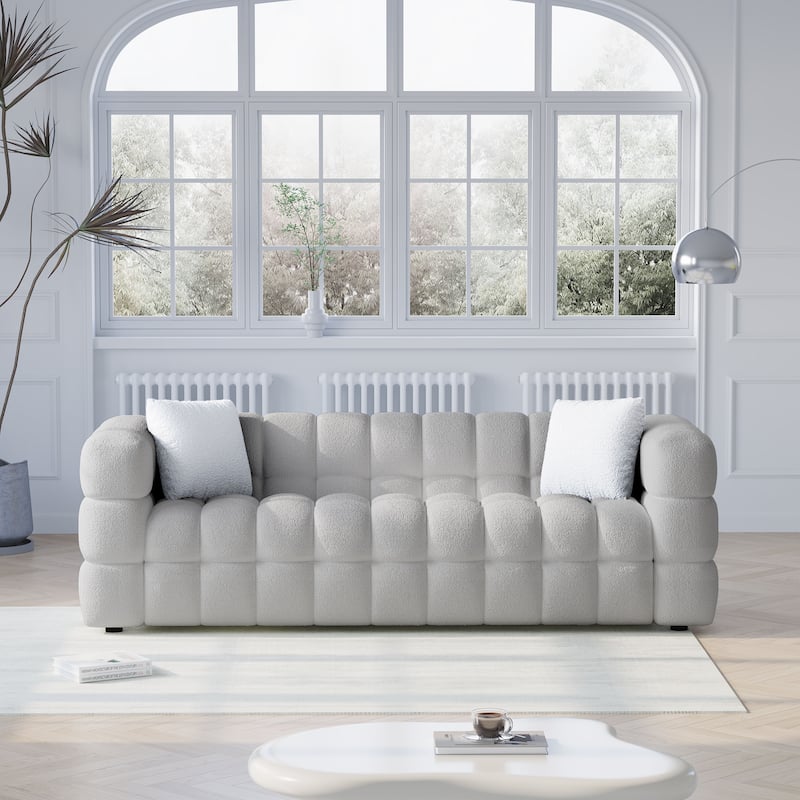 Wayna Modern Style Sofa, Sherpa Thick Cushion Double Sofa - light grey