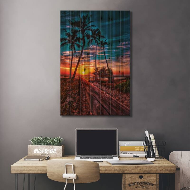 Beach Access Print On Wood by Ben Mulder - Multi-Color