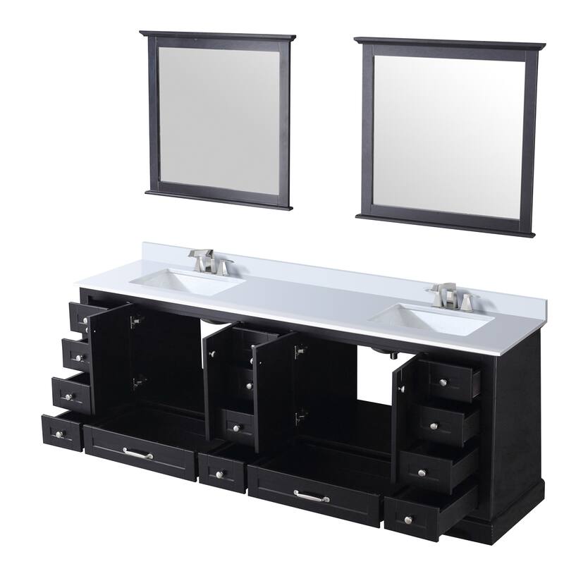 Dukes 84 in. W x 22 in. D Espresso Double Bath Vanity, White Quartz Top, Faucet Set, and 34 in. Mirrors
