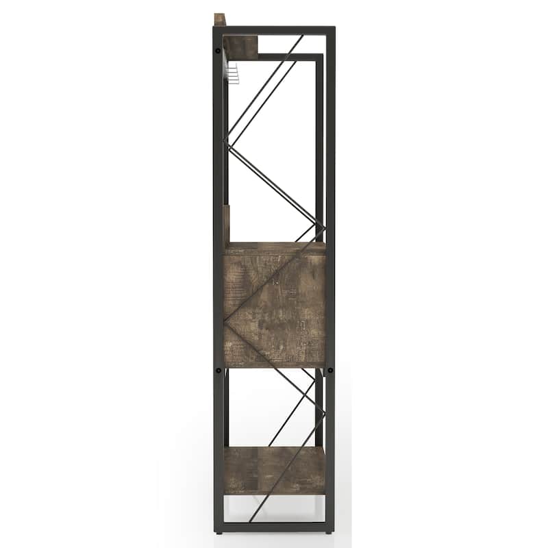 DH BASIC Industrial Reclaimed Oak 67-inch Metal 6-Wine Slots Baker's Rack by Denhour