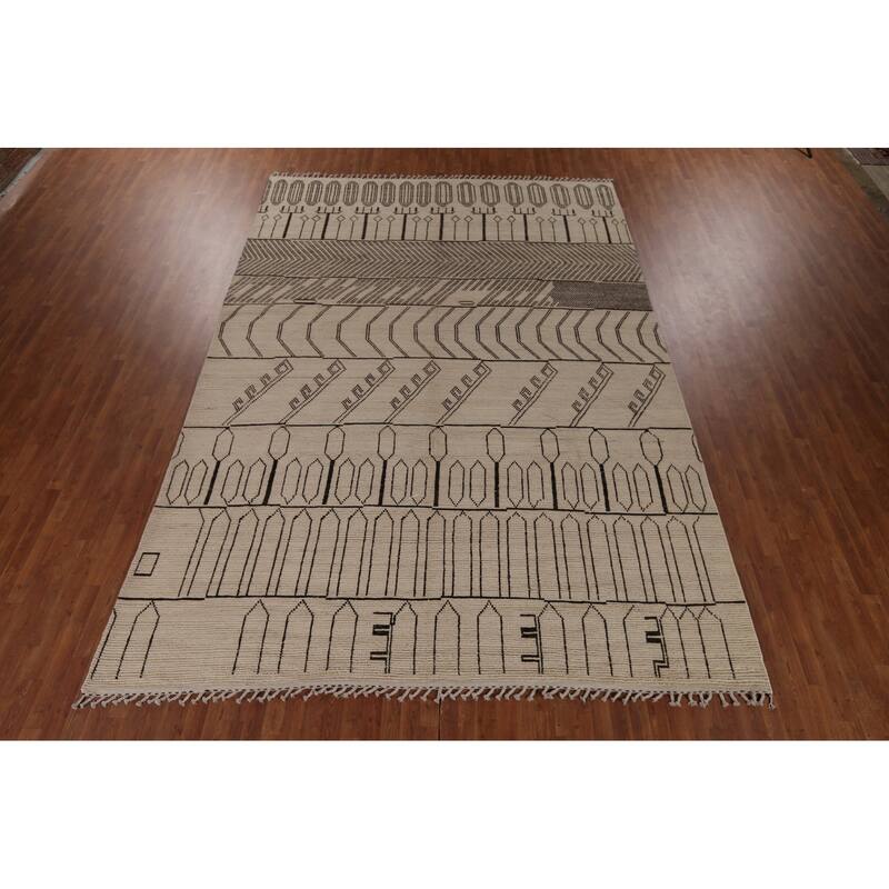 Abstract Moroccan Large Area Rug Handmade Oriental Wool Carpet - 9'11"x 14'5"