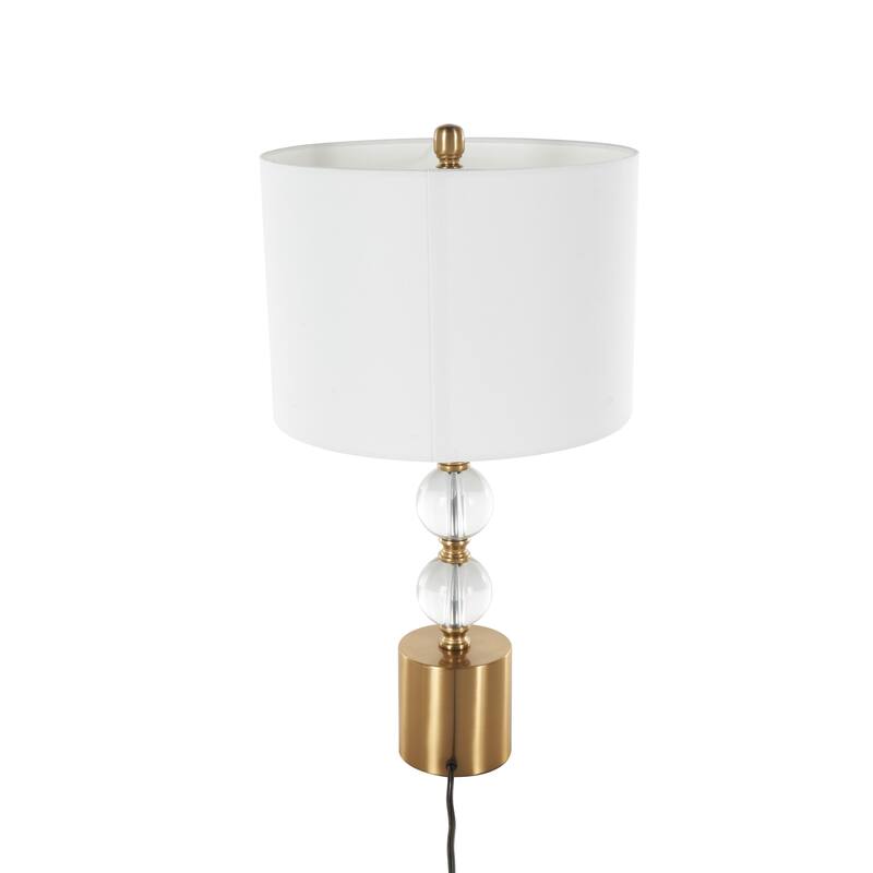Clear Crystal Stacked Orbs Room Table Lamp with White Drum Shade and Gold Base