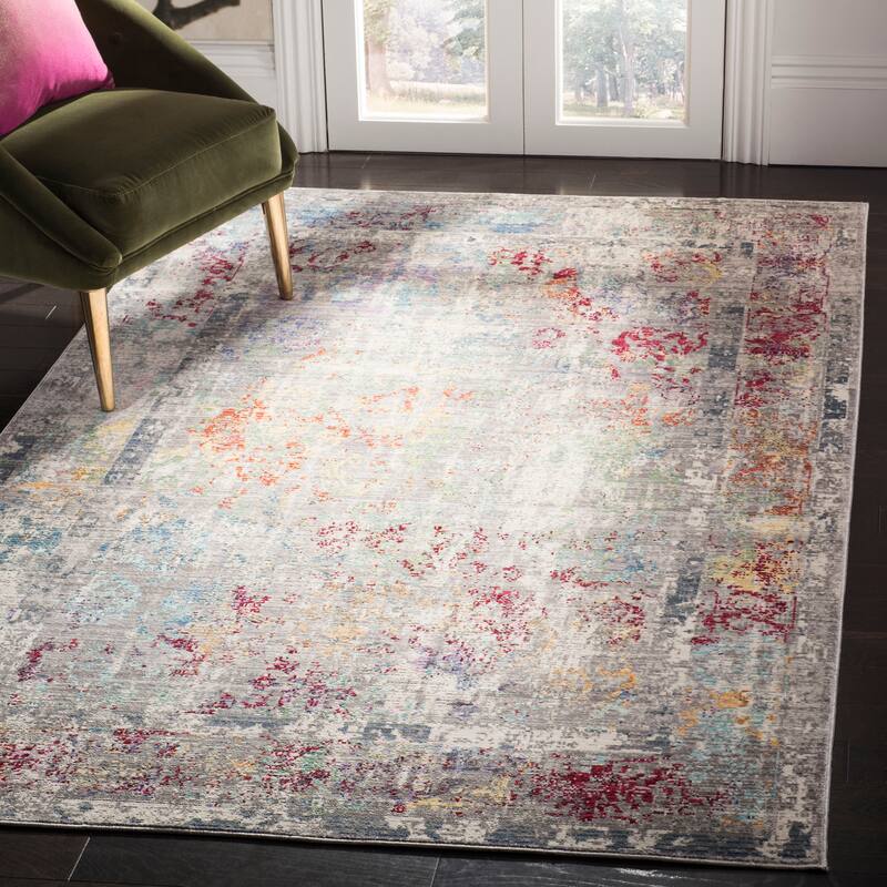 SAFAVIEH Mystique Ranka Watercolor Oriental Polyester Rug - 5' x 8' - Grey/Multi