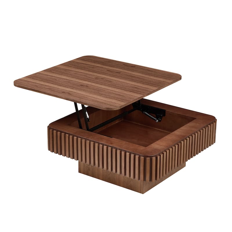 Rustic Drum Coffee Table Square Side Table with Lift Top, Walnut Sofa Table End Table for Living Room