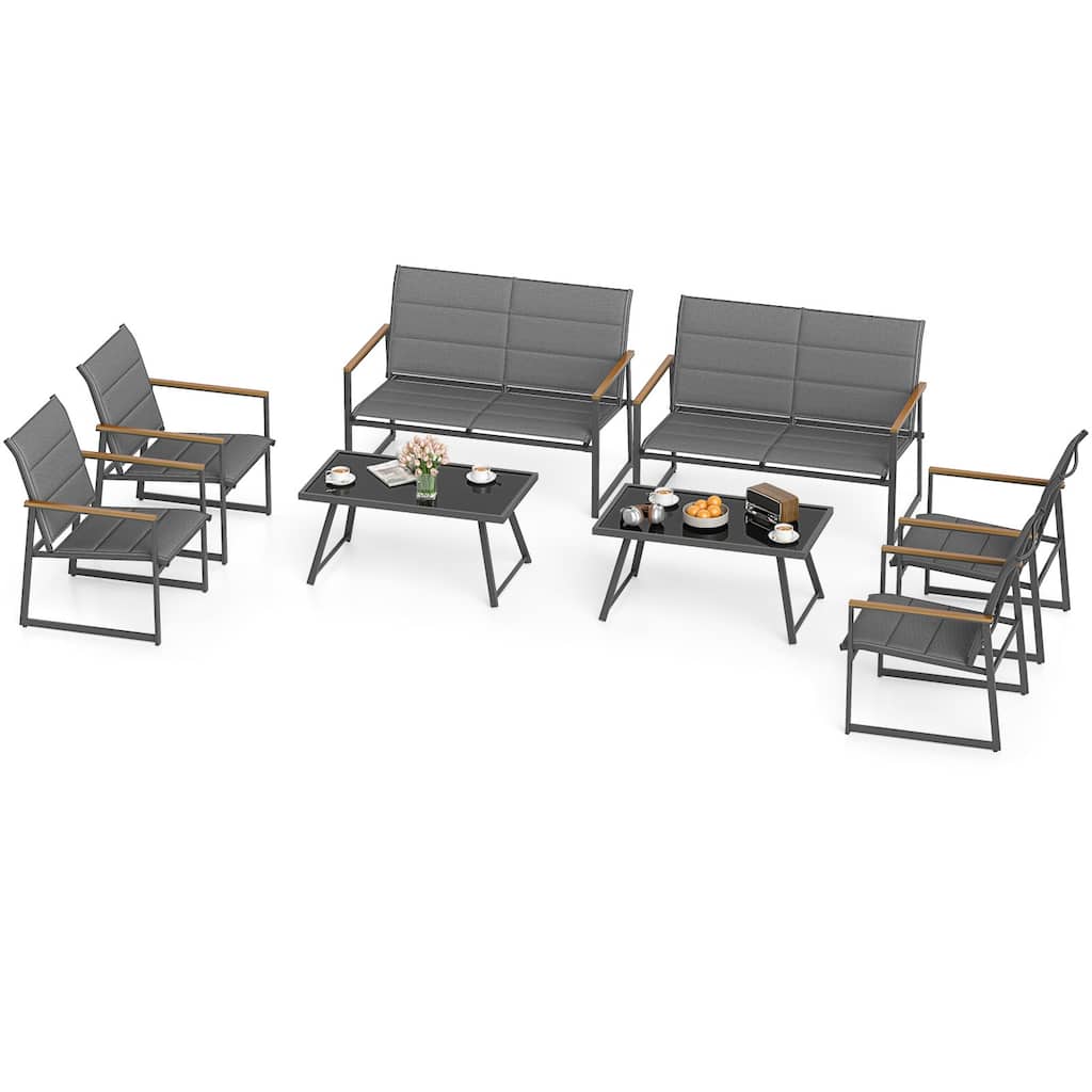 Gymax 8-Piece Patio Furniture Set Outdoor Conversation Set w/ Padded
